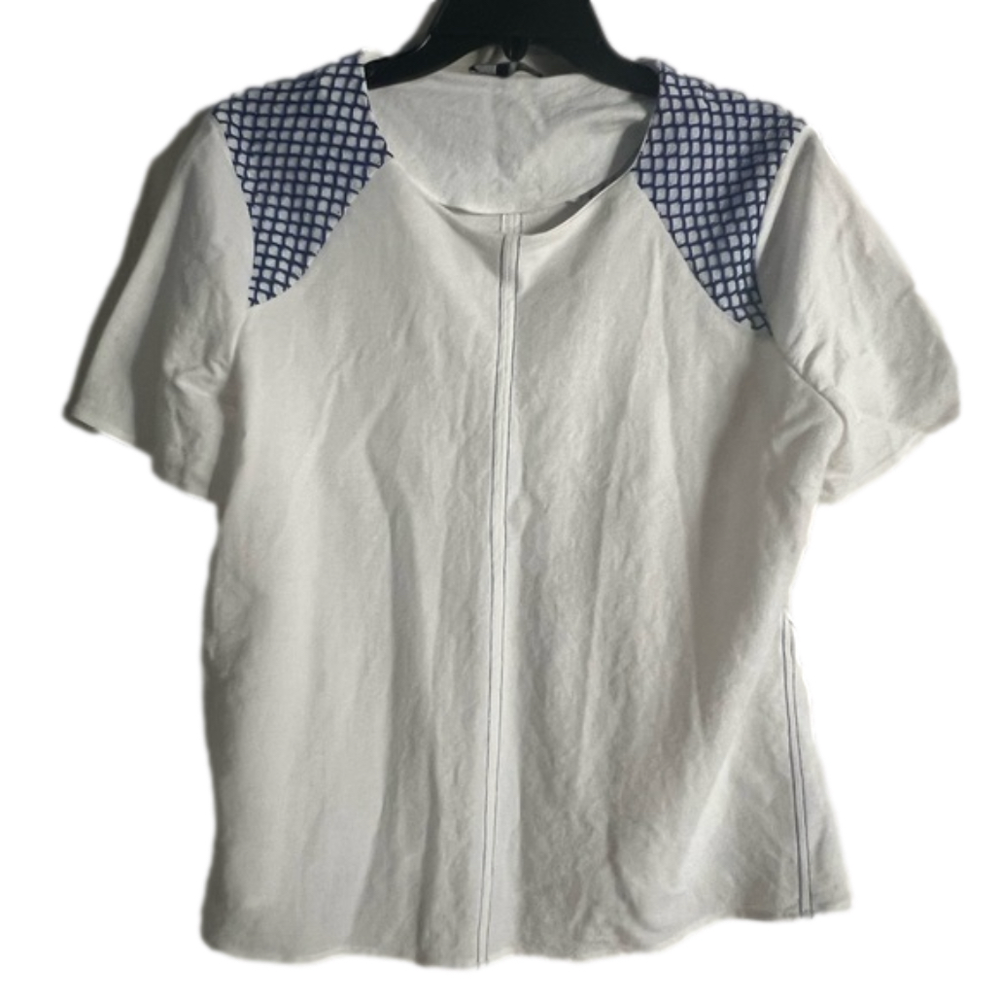 Zara trafaluc white with embroidered blue stitching